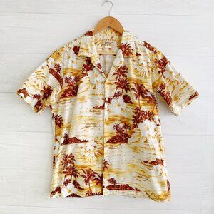 Vintage Tommy Fashion Hawaii tropical brown outrigger button-down shirt M